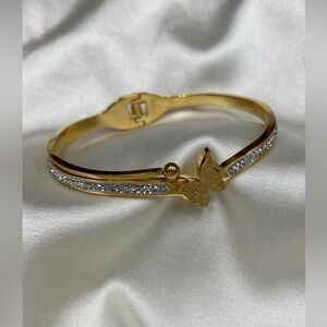 Gold Butterfly Stainless Steel CZ Bracelet